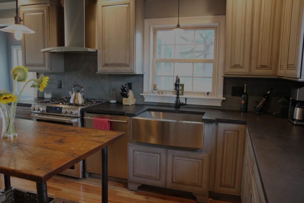 Concrete Countertop With A Stainless Steel Farm Sink